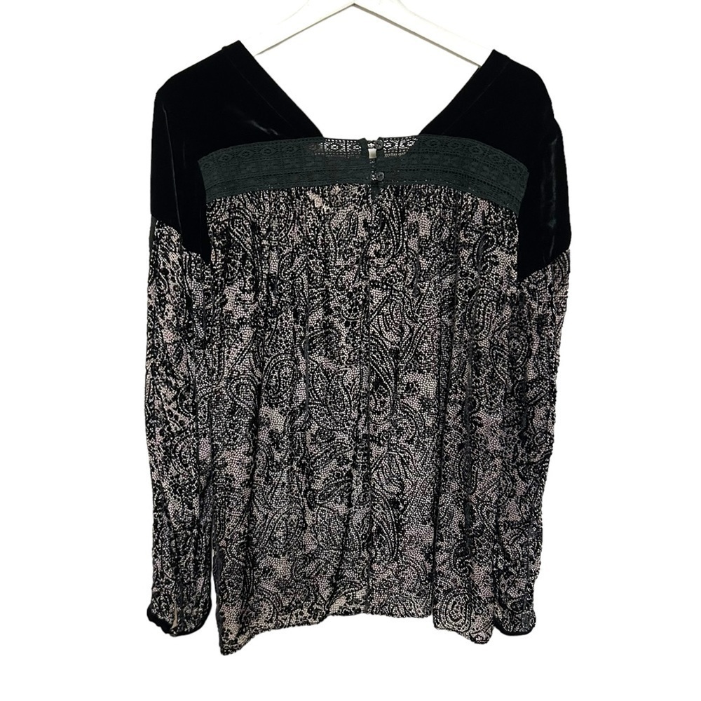 SUNDANCE S blouse Paisley velvet Burnout Flocked sheer crochet detail whimsygoth - Picture 13 of 15